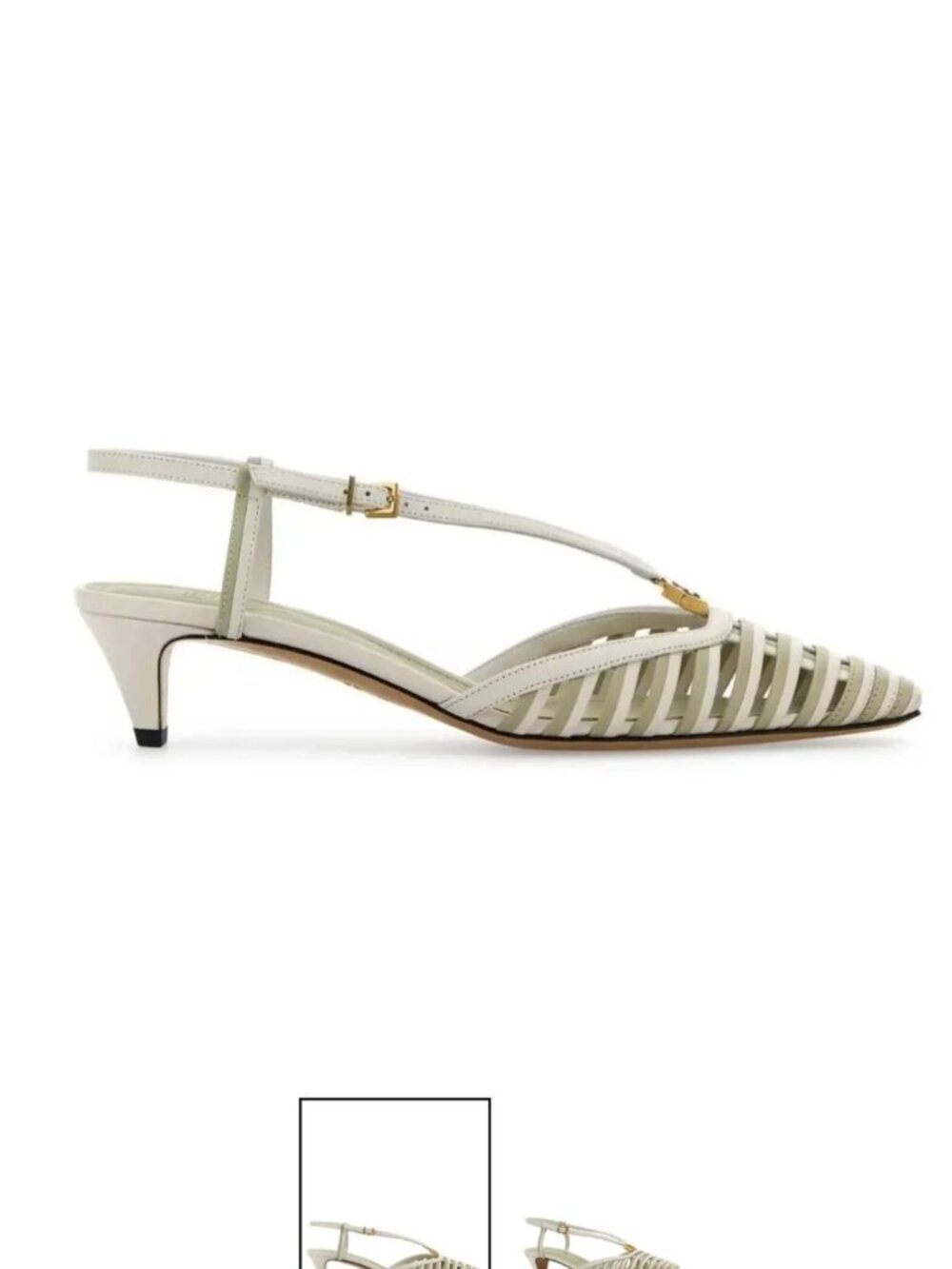 Fendi F Fold White and Green slingback kitten heels